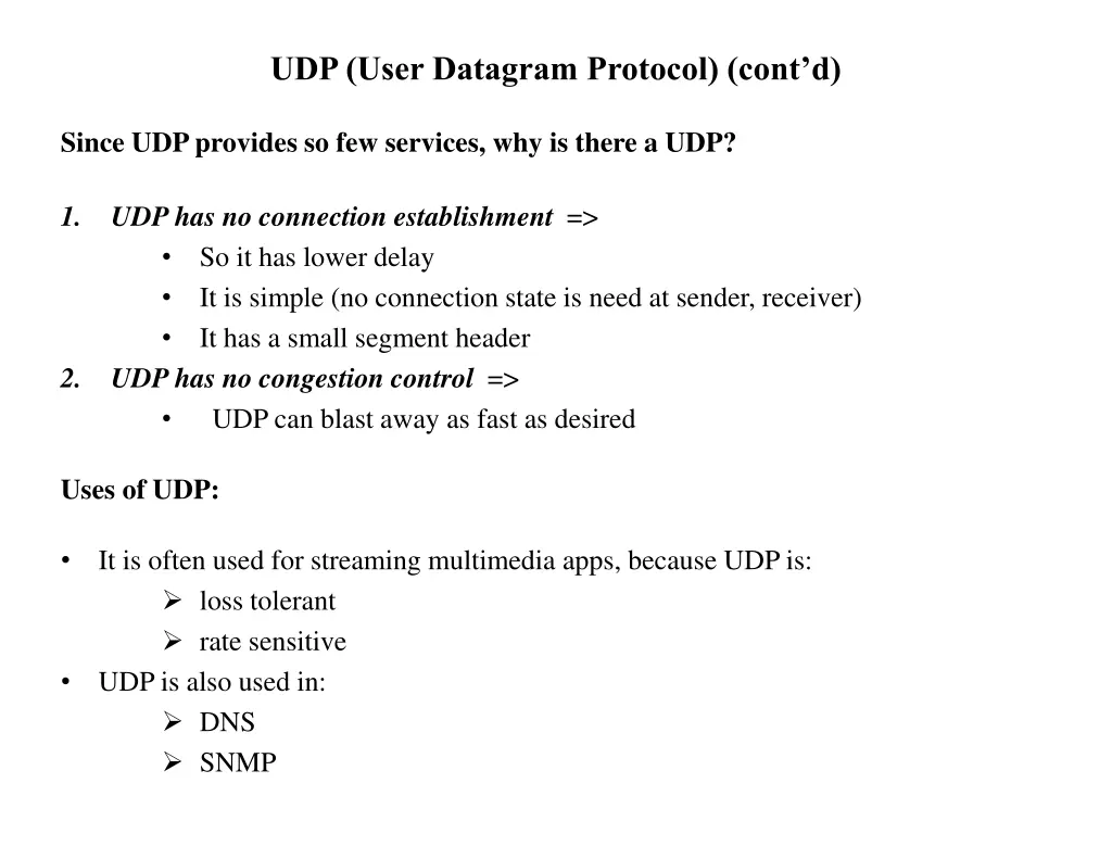 udp user datagram protocol cont d