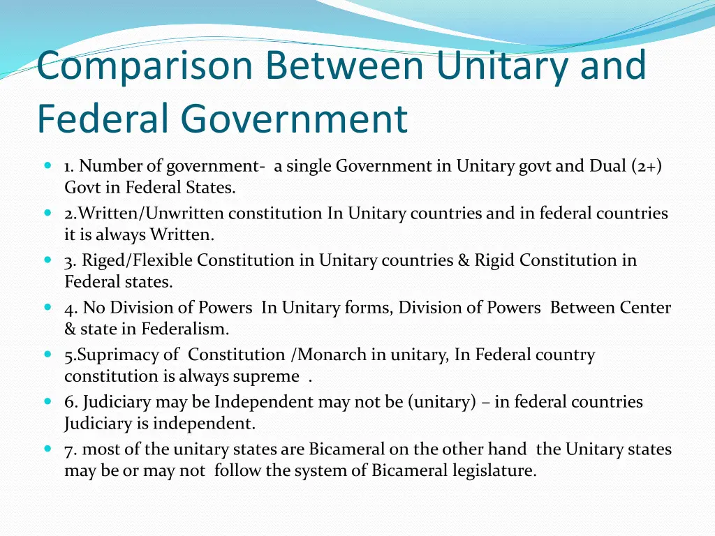 comparison between unitary and federal government