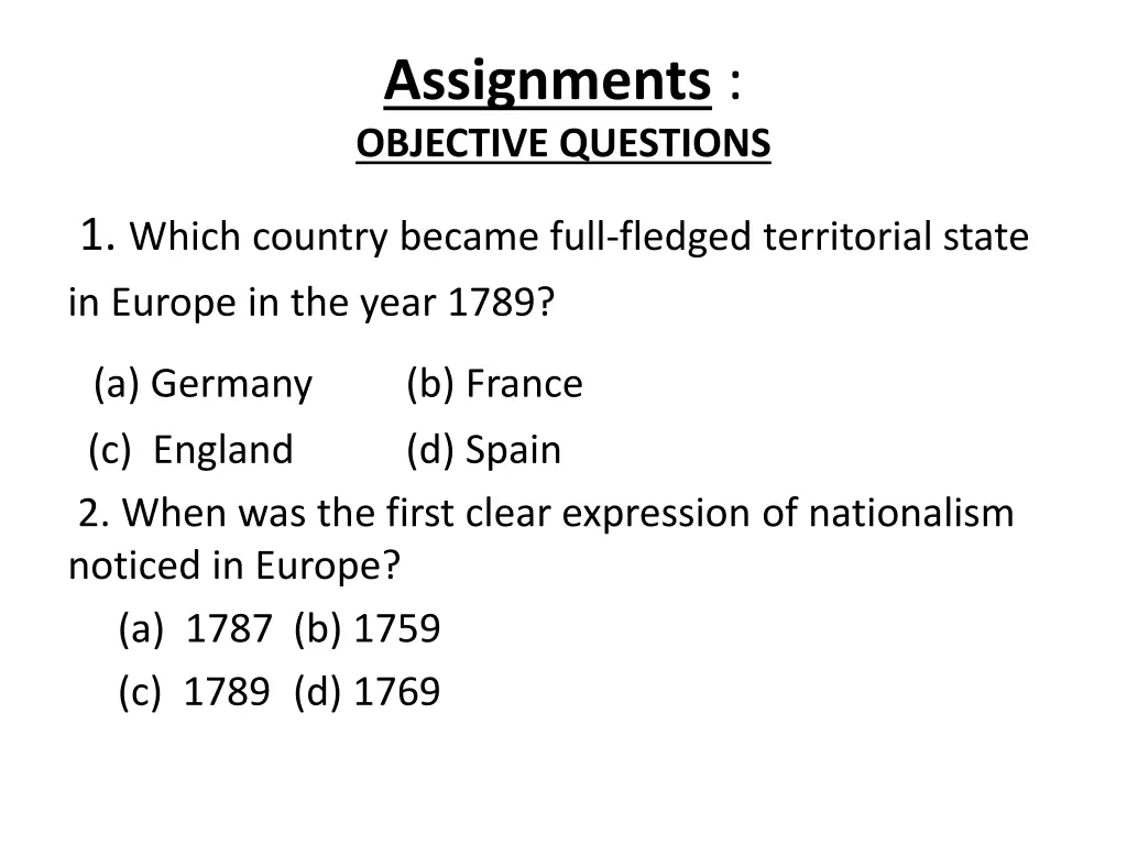 assignments objective questions