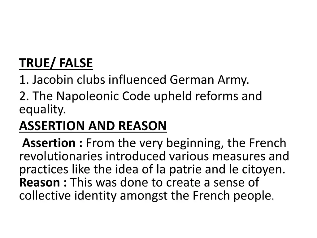 true false 1 jacobin clubs influenced german army