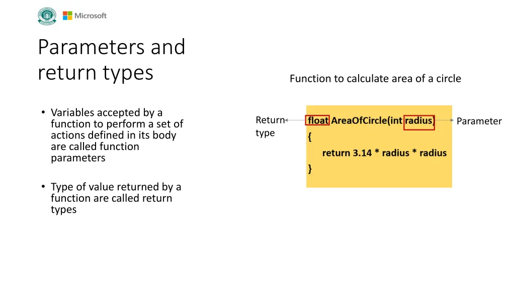 parameters and return types