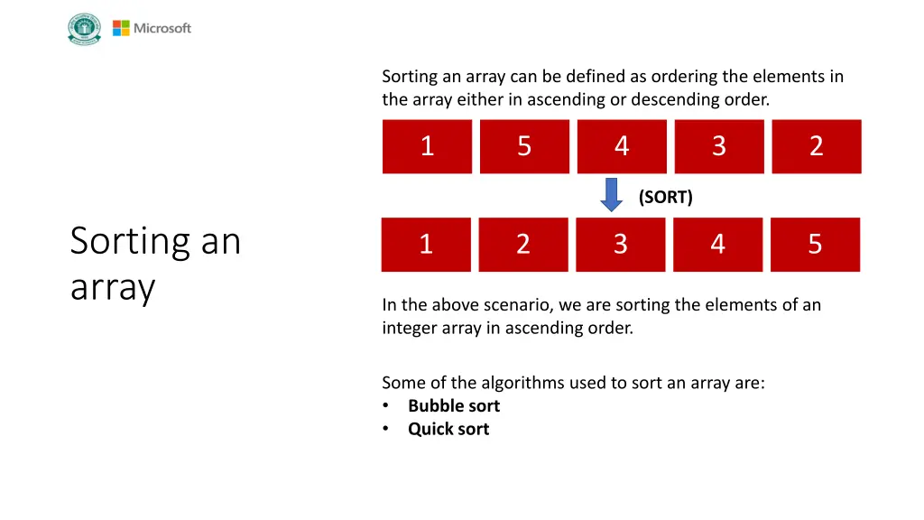 sorting an array can be defined as ordering