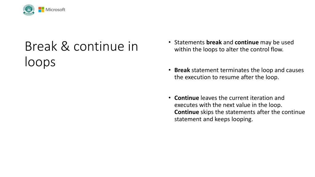 statements break and continue may be used within