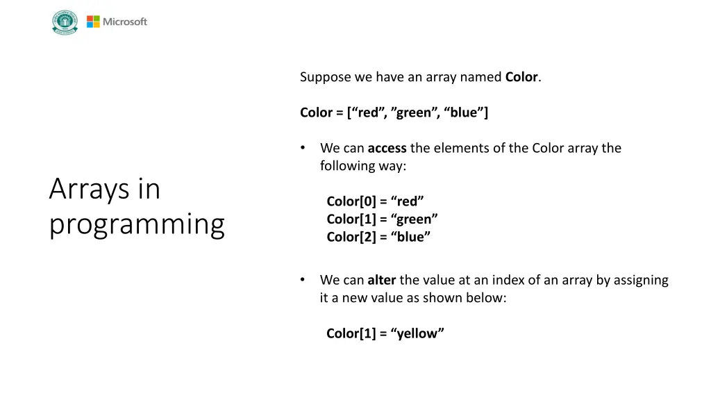 suppose we have an array named color