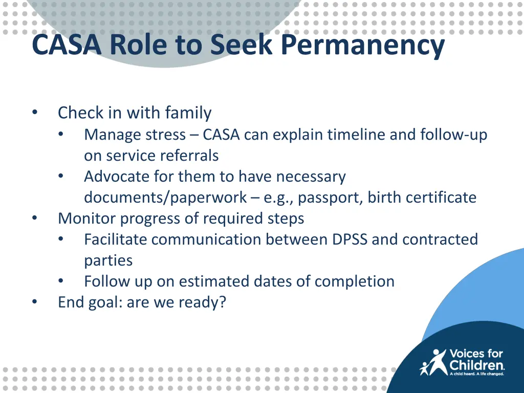 casa role to seek permanency