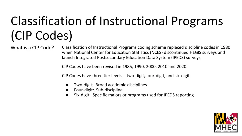 classification of instructional programs