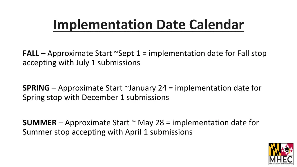 implementation date calendar