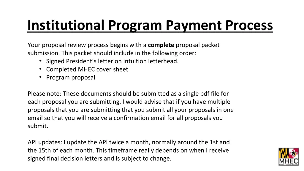 institutional program payment process