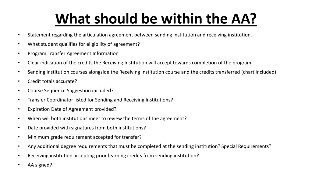 what should be within the aa