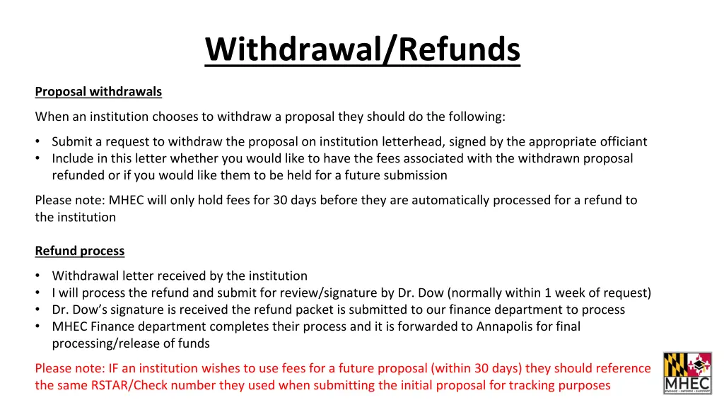 withdrawal refunds