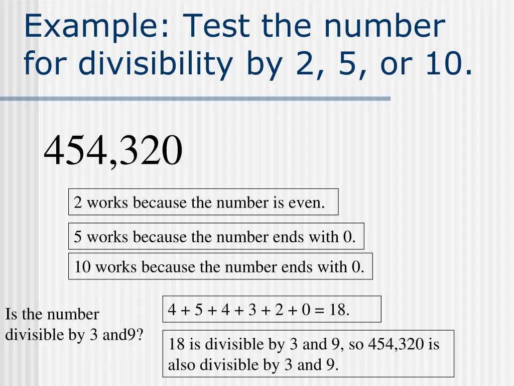 example test the number for divisibility