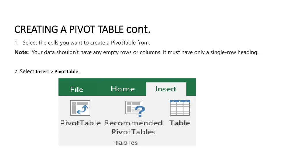 creating a pivot table creating a pivot table 1