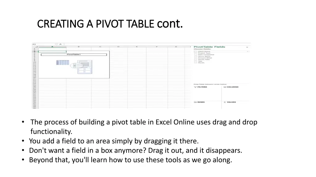 creating a pivot table creating a pivot table cont 2