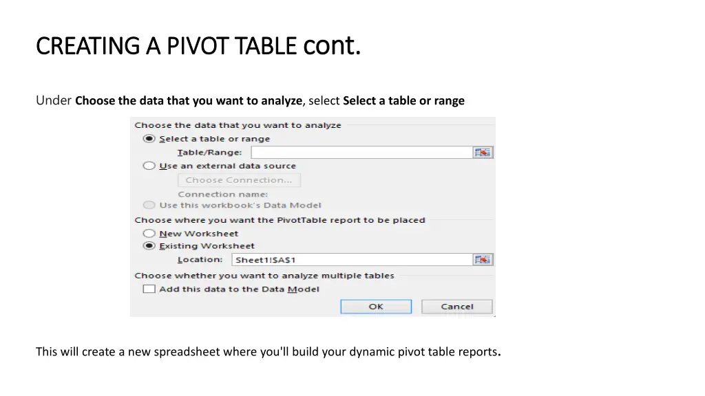 creating a pivot table creating a pivot table cont