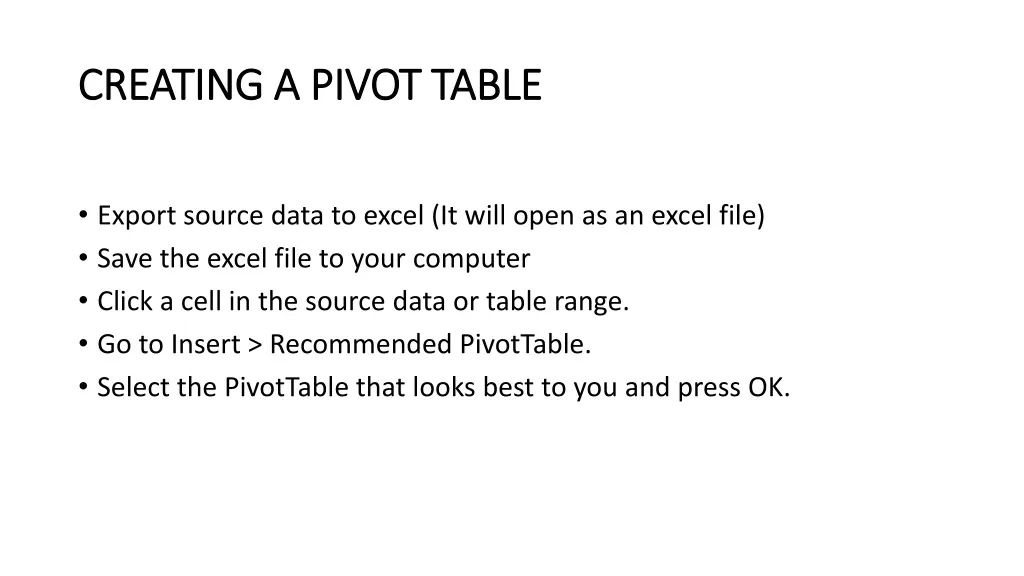 creating a pivot table creating a pivot table