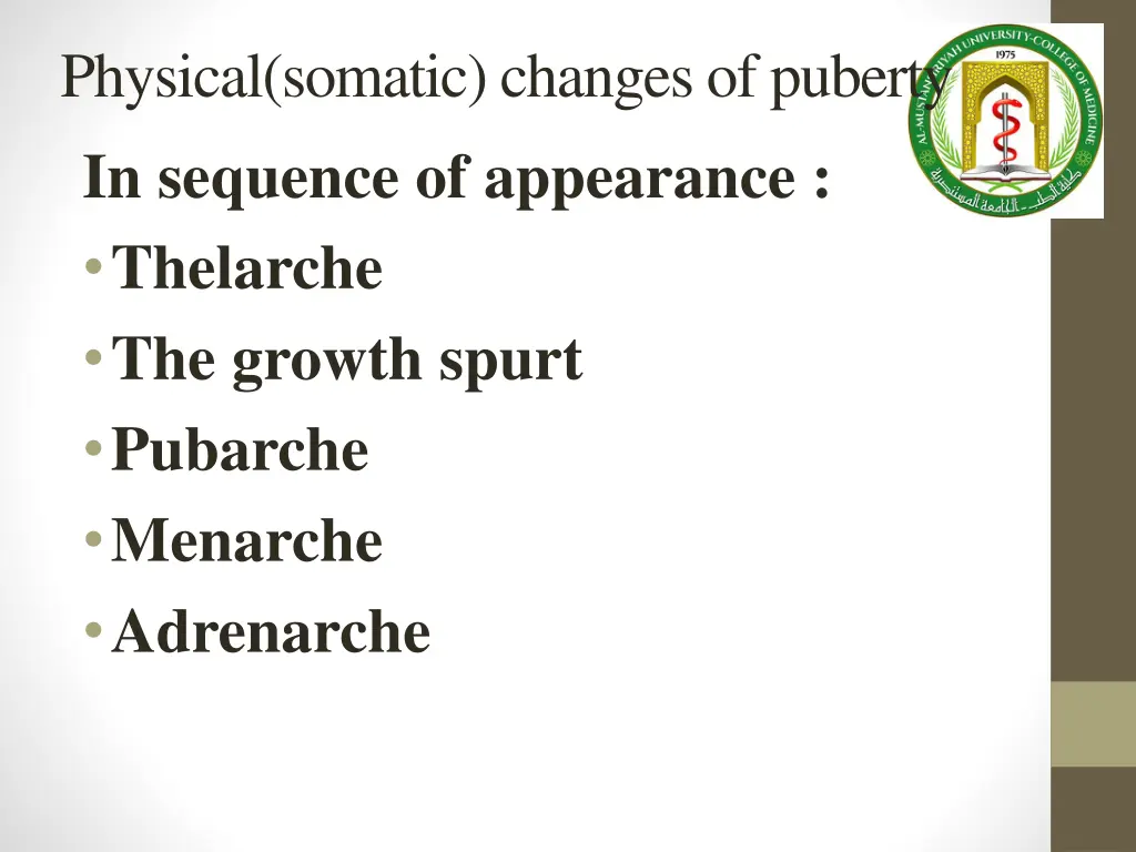 physical somatic changes of puberty in sequence