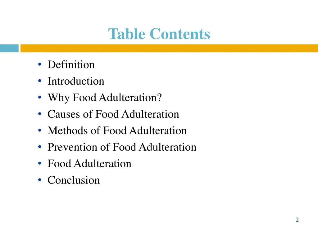 table contents