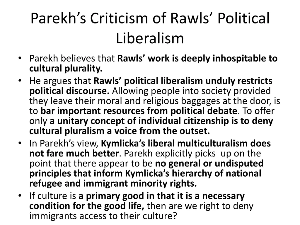 parekh s criticism of rawls political liberalism