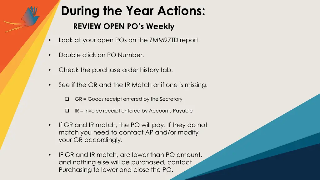 during the year actions review open po s weekly