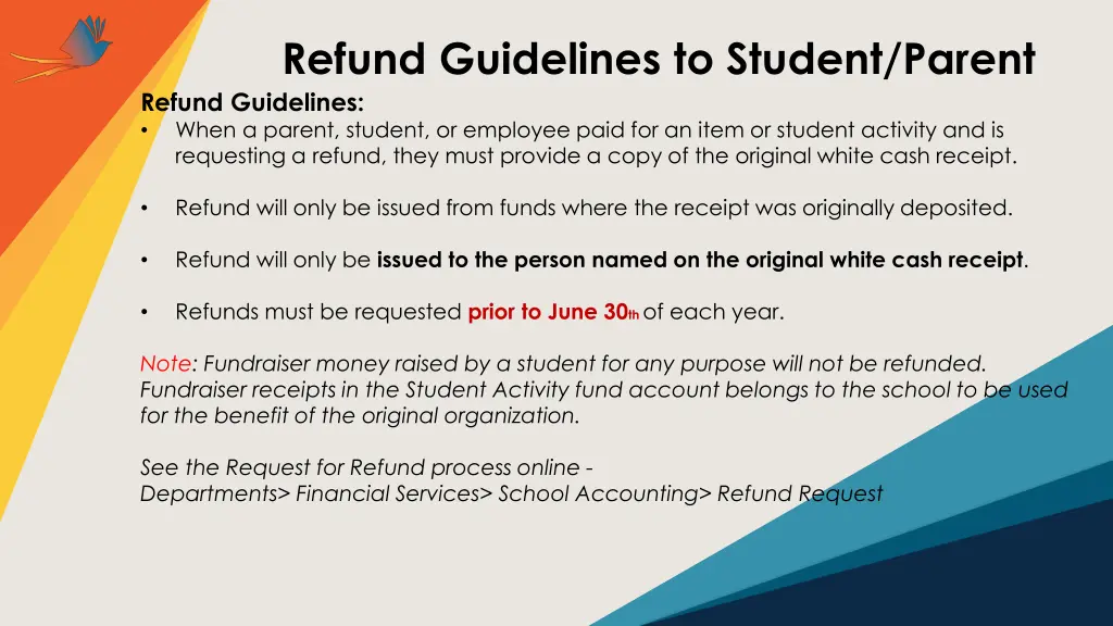 refund guidelines to student parent refund