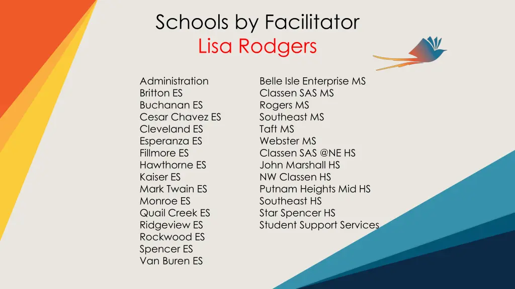 schools by facilitator lisa rodgers