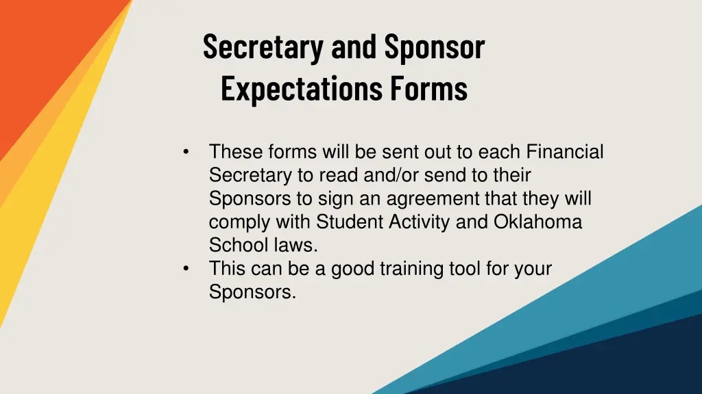 secretary and sponsor expectations forms