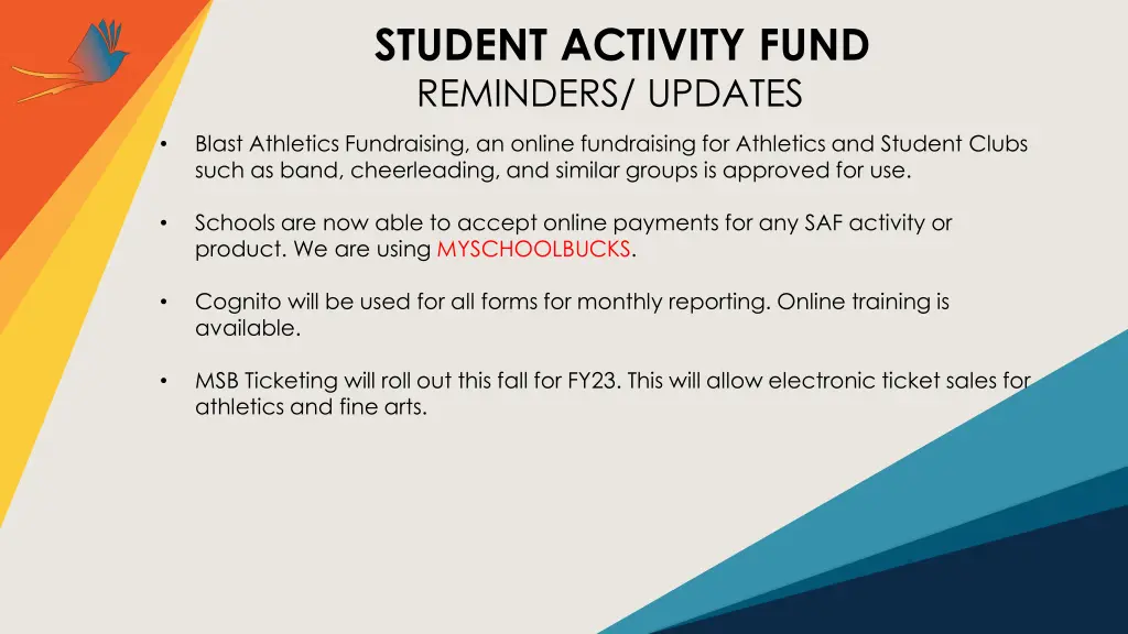 student activity fund reminders updates