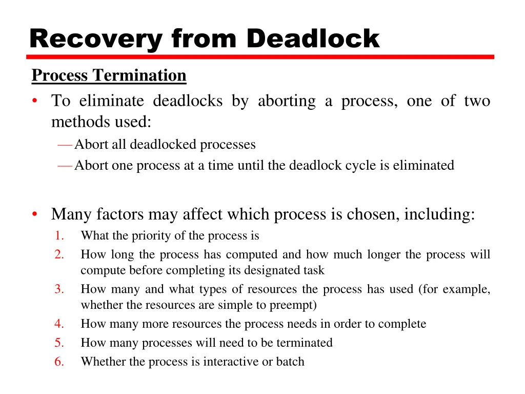 recovery from deadlock process termination