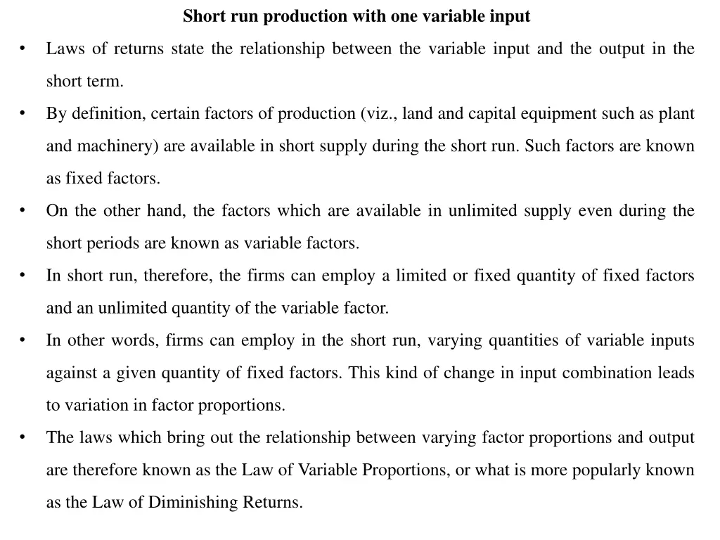 short run production with one variable input