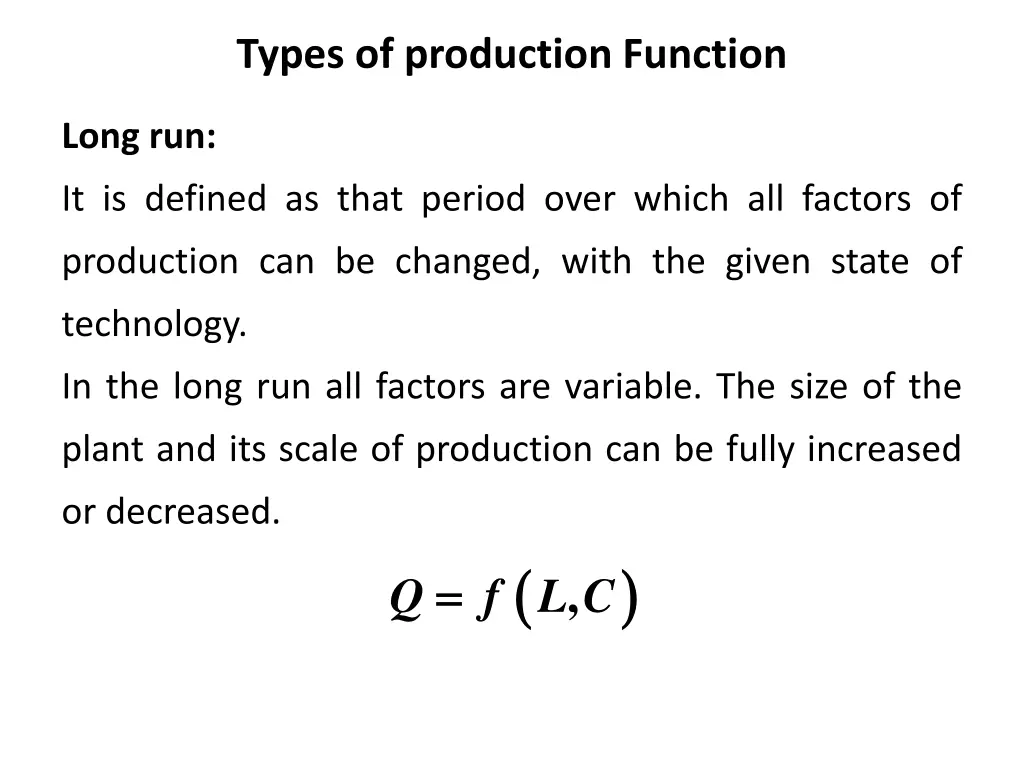 types of production function 1