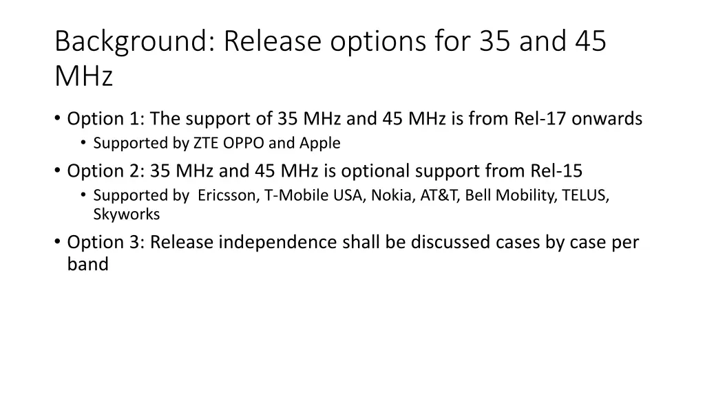 background release options for 35 and 45 mhz