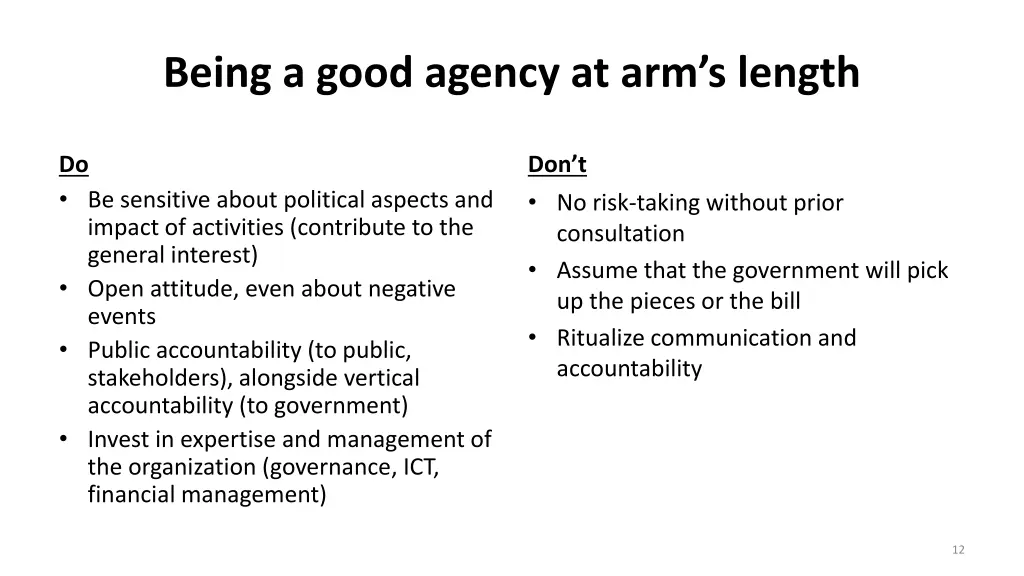 being a good agency at arm s length