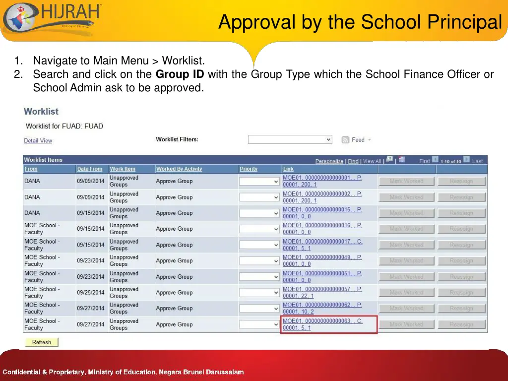 approval by the school principal