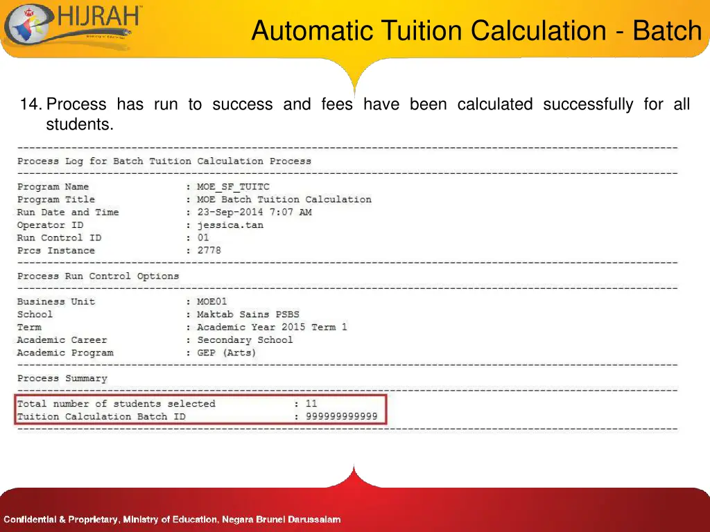 automatic tuition calculation batch 8