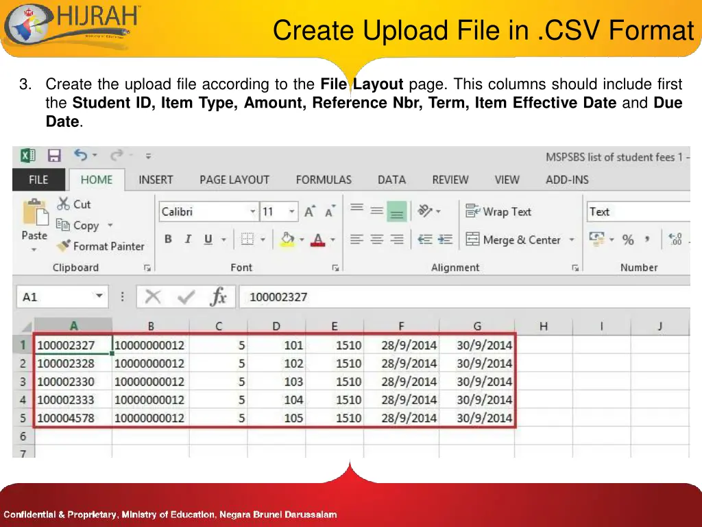 create upload file in csv format