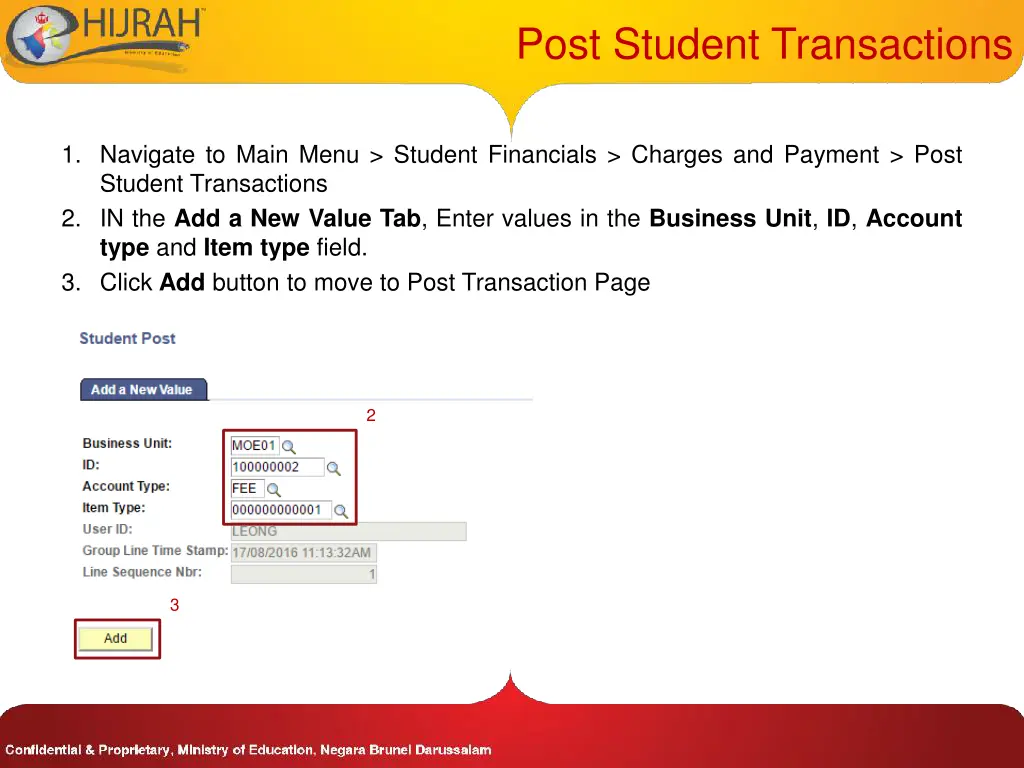 post student transactions