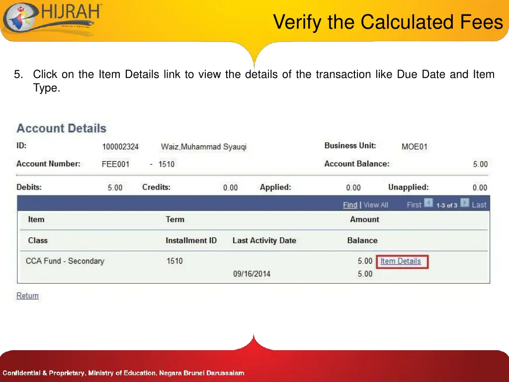 verify the calculated fees 2