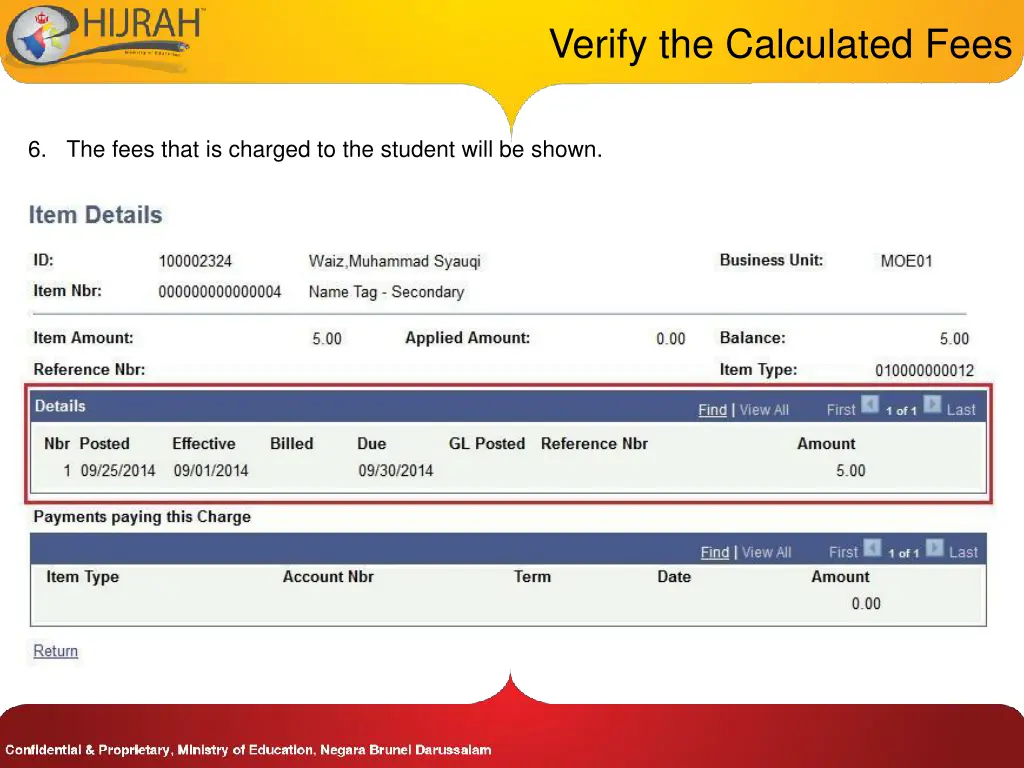 verify the calculated fees 3