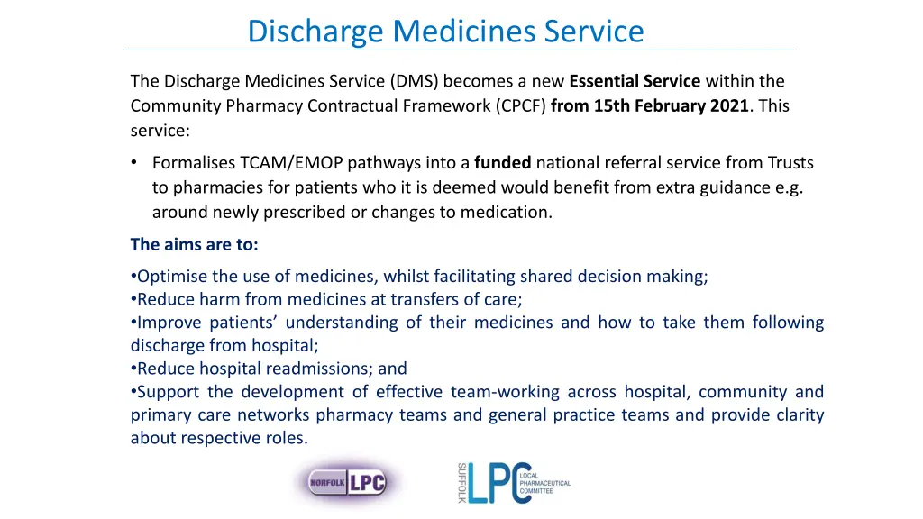 discharge medicines service