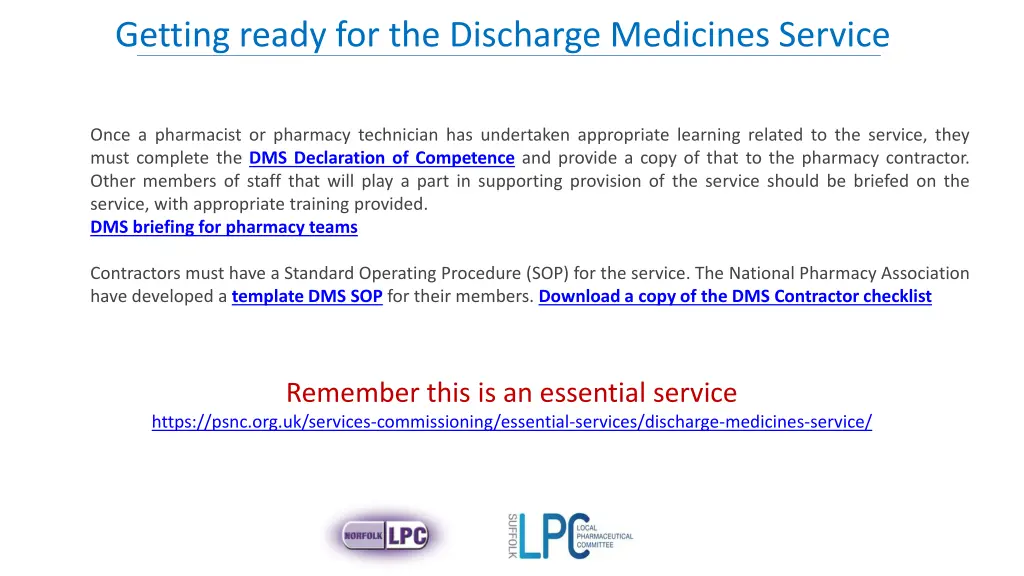 getting ready for the discharge medicines service 1