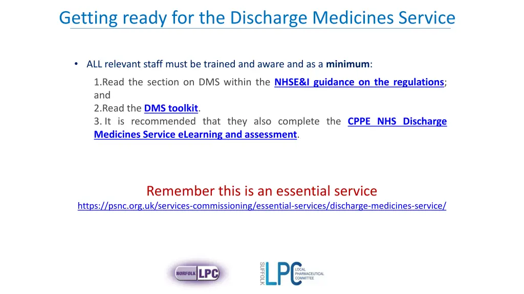 getting ready for the discharge medicines service