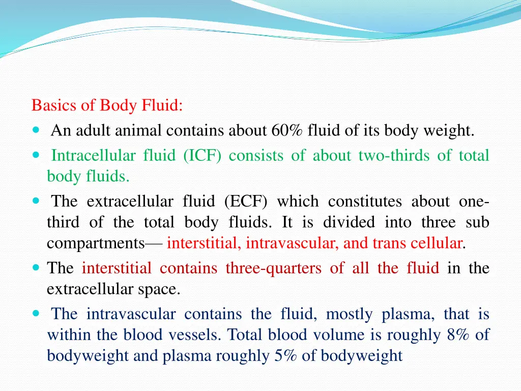 basics of body fluid an adult animal contains