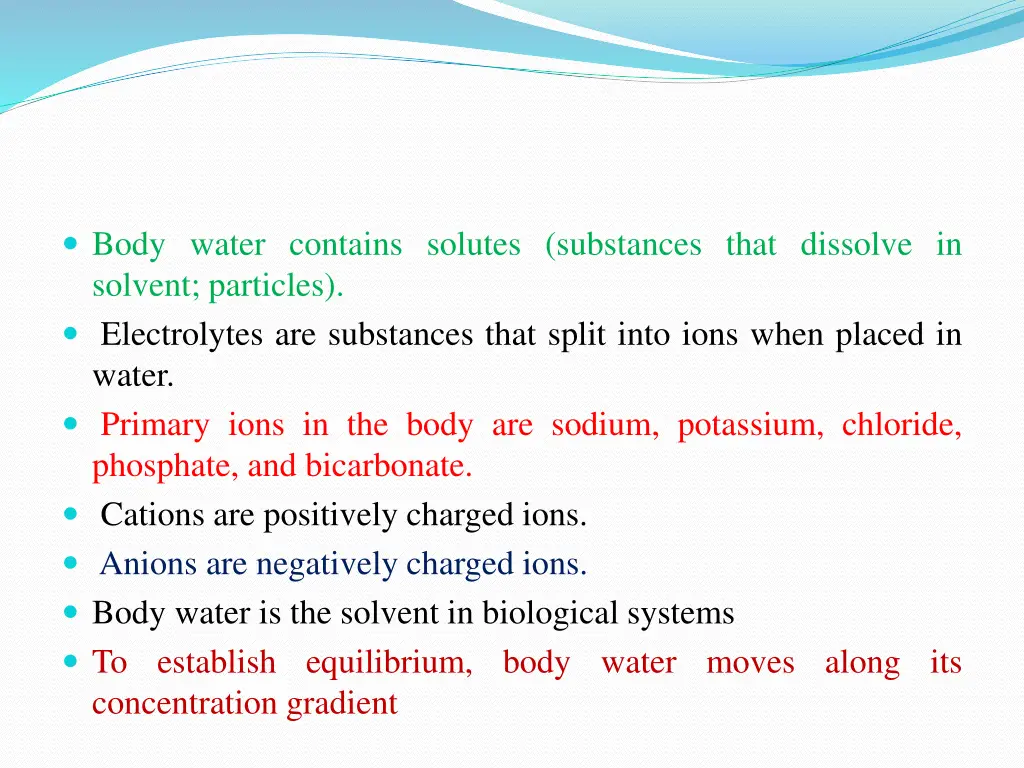 body water contains solutes substances that