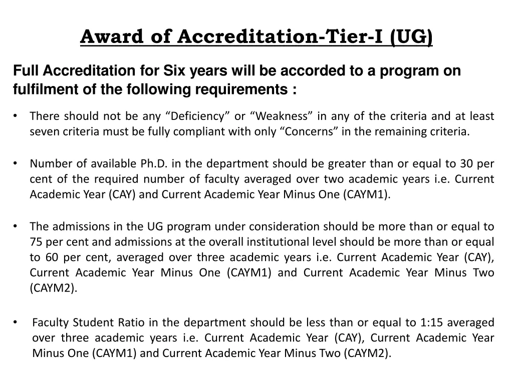 award of accreditation tier i ug