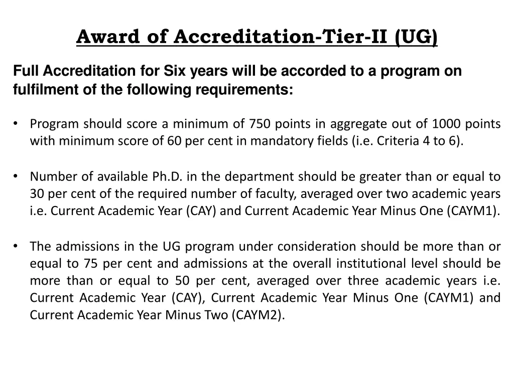 award of accreditation tier ii ug