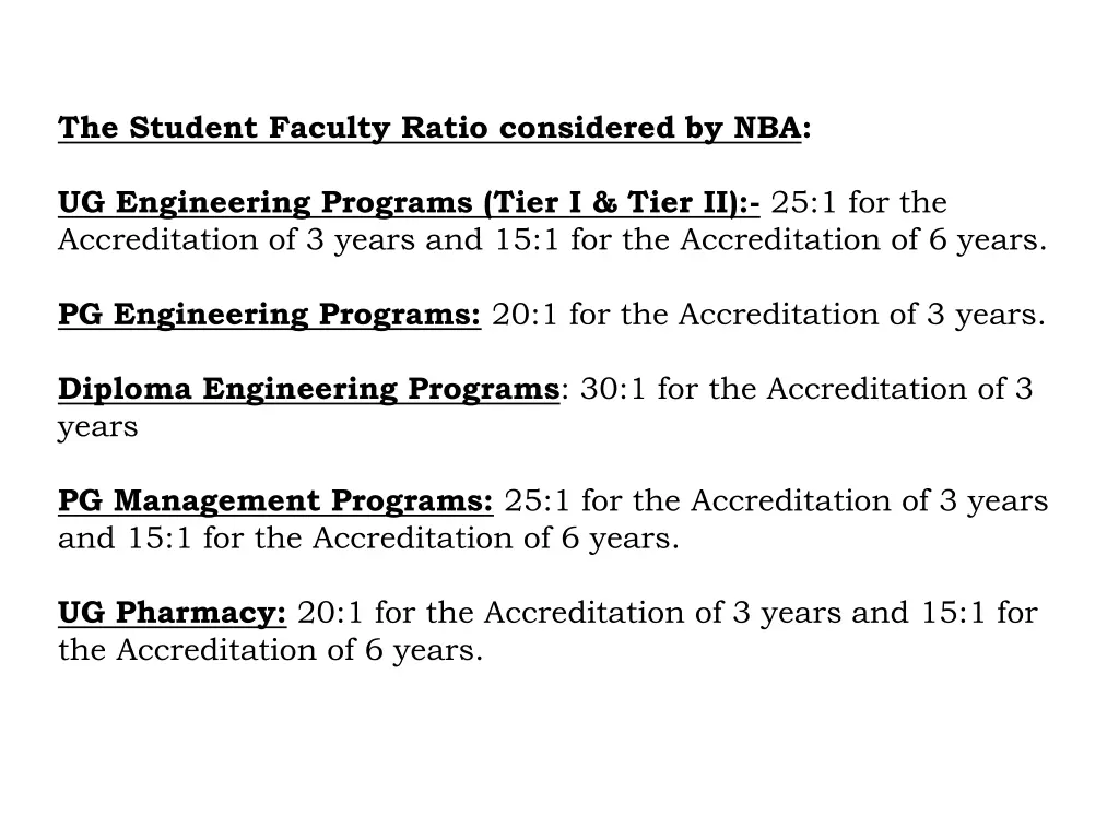 the student faculty ratio considered by nba