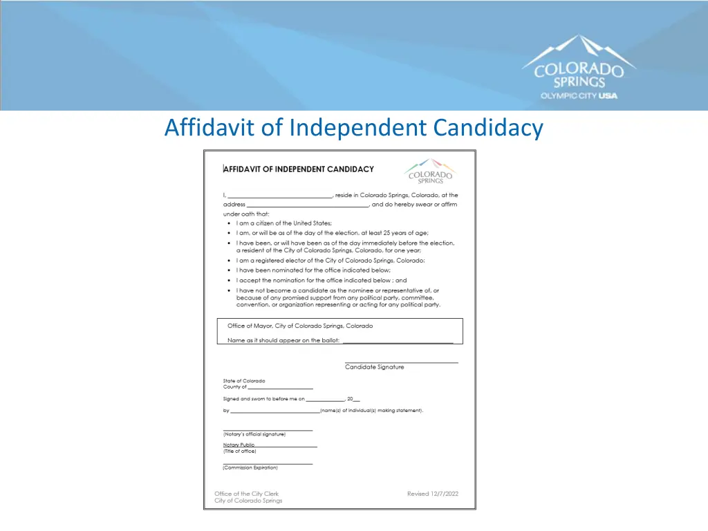 affidavit of independent candidacy