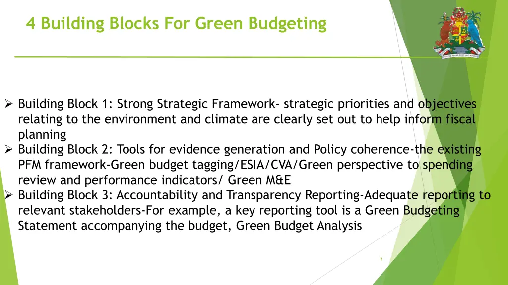 4 building blocks for green budgeting