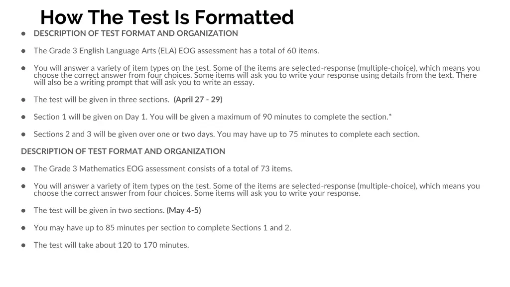 how the test is formatted