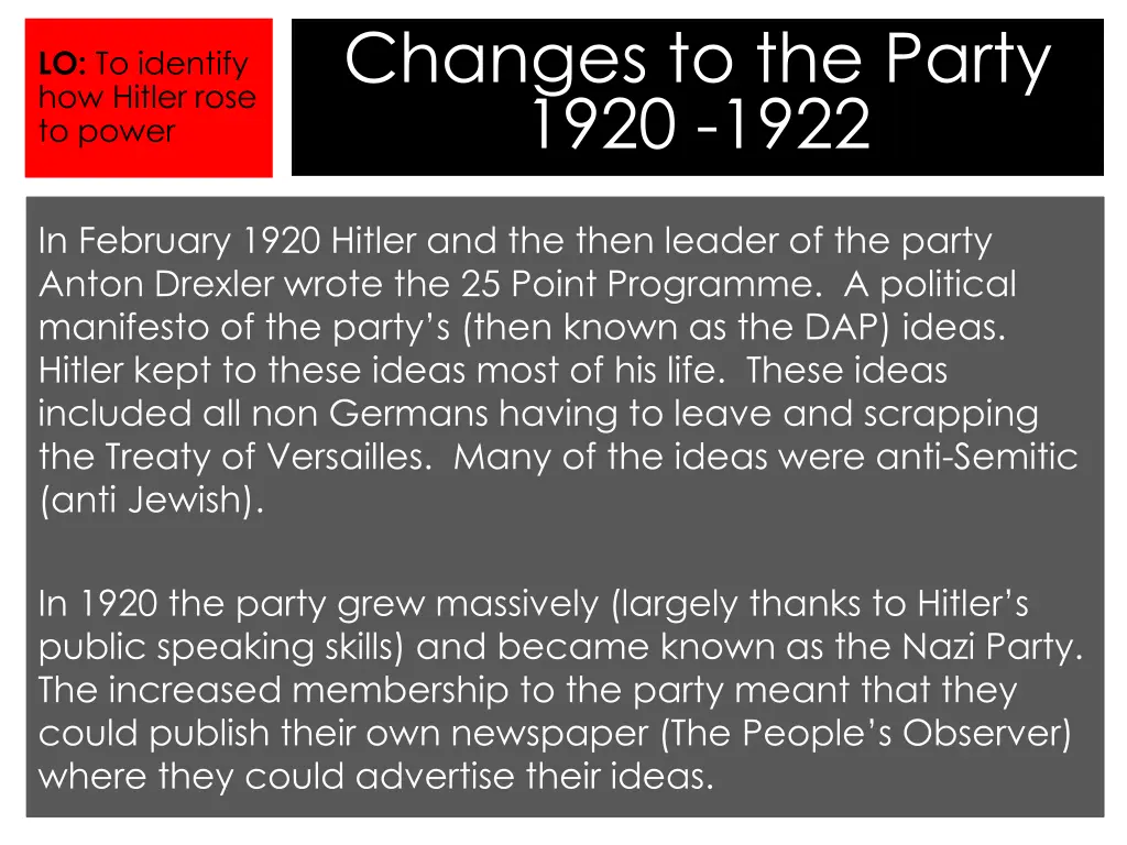 changes to the party 1920 1922 3